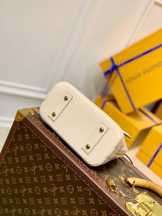 N45294 ALMA BB BAG Damier Azur WHITE WITH PINK N41221