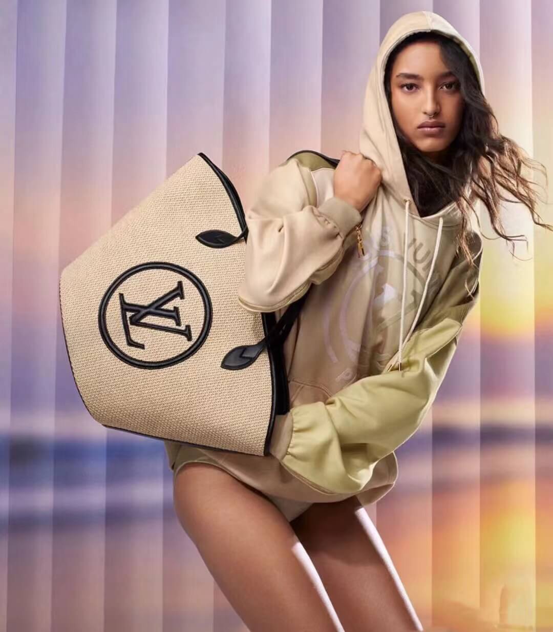 M59963 M59808 Black Plain Leather Logo Straw Bags 2022 SS free shipping