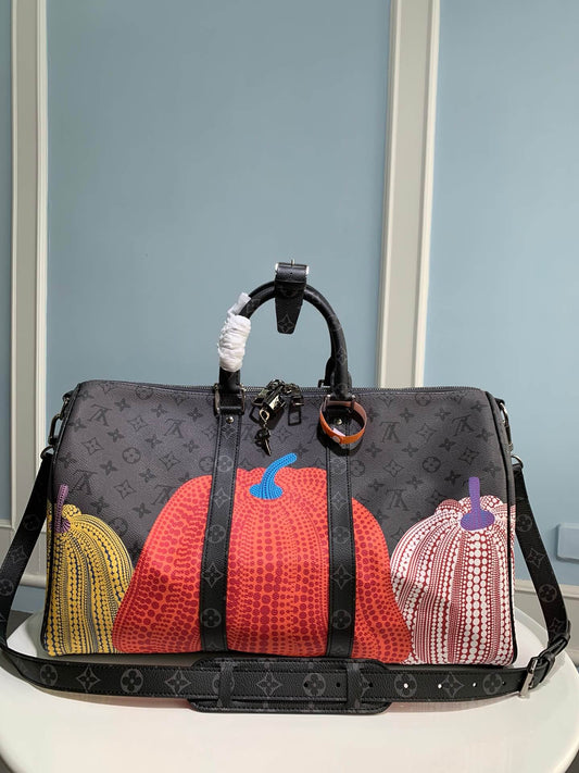 M46441 x YK KEEPALL Bandoulière 45 Monogram Black Flower COWHIDE/ REAL LEATHER