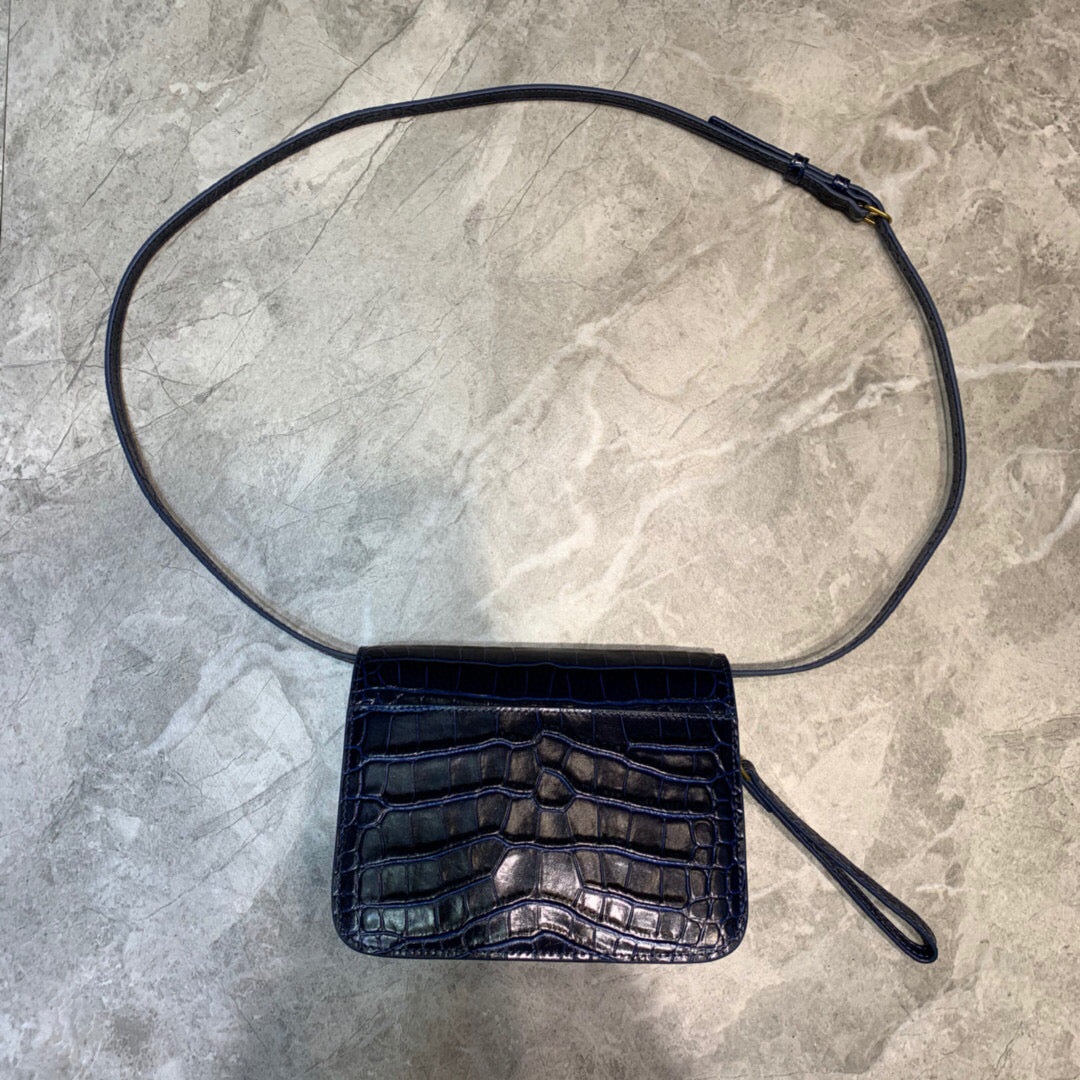 Balen B Small Lizard Effect Cross-body Bag In Dark Blue, For Women, Bags 7in/18cm