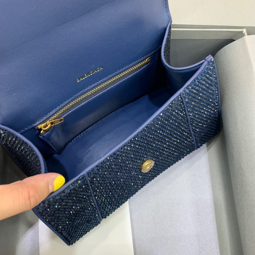 Balen Hourglass Small Handbag In Dark Blue, For Women, Bags 9in/23cm
