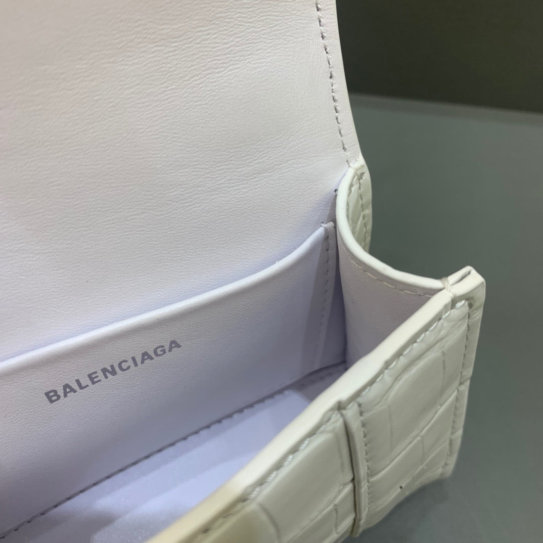 Balen Hourglass Mini Handbag With Chain In White, For Women, Bags 4.7in/12cm