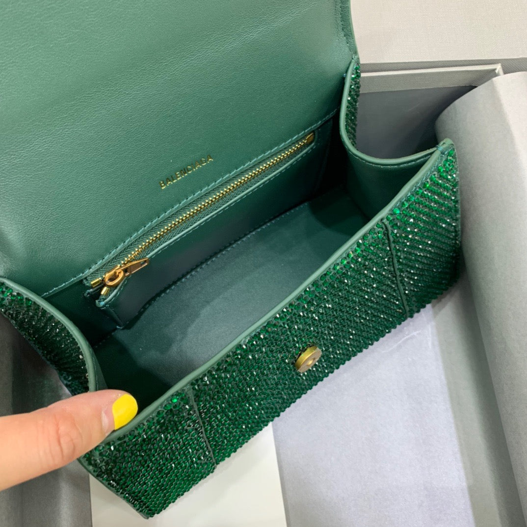 Balen Hourglass Small Handbag In Green, For Women, Bags 9in/23cm