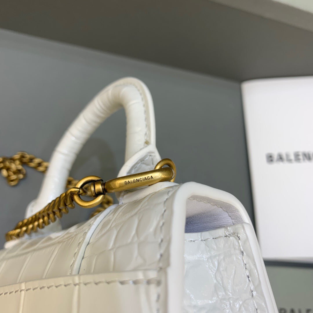 Balen Hourglass Mini Handbag With Chain In White, For Women, Bags 4.7in/12cm
