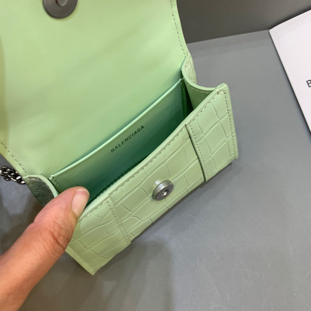 Balen Hourglass Mini Handbag With Chain In Light Green, For Women, Bags 4.7in/12cm