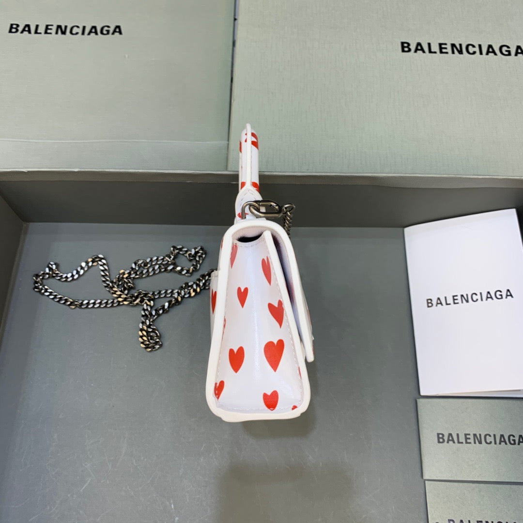 Balen Hourglass Mini Handbag With Chain In Red And White, For Women, Bags 4.7in/12cm