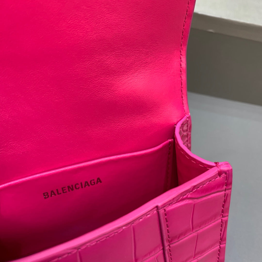 Balen Hourglass Mini Handbag With Chain In Dark Pink, For Women, Bags 4.7in/12cm