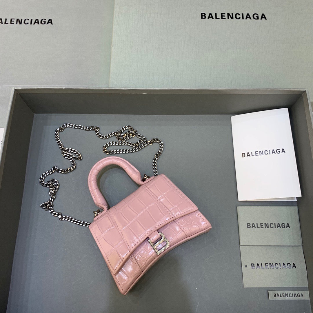 Balen Hourglass Mini Handbag With Chain In Light Pink, For Women, Bags 4.7in/12cm