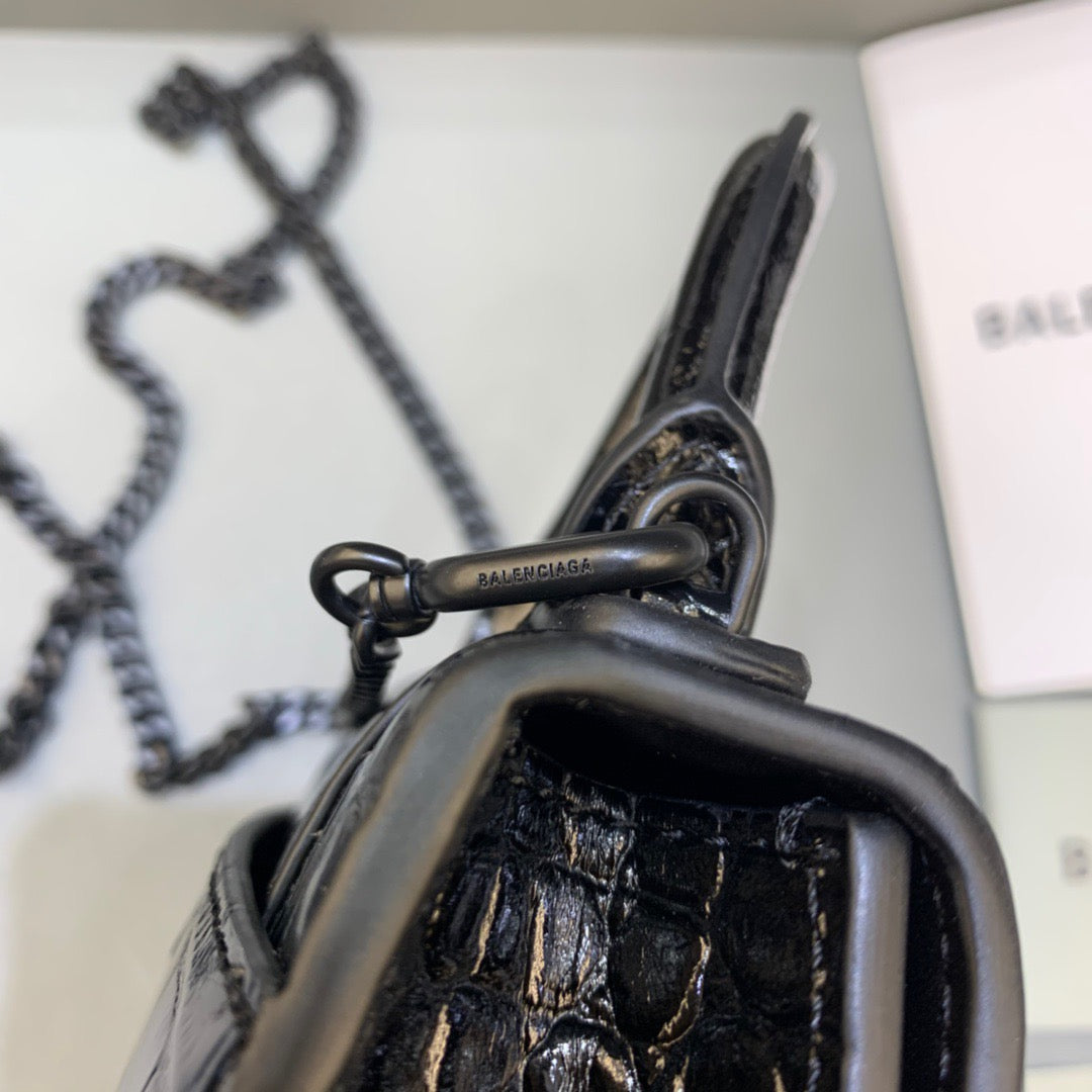 Balen Hourglass Mini Handbag With Chain In Black, For Women, Bags 4.7in/12cm