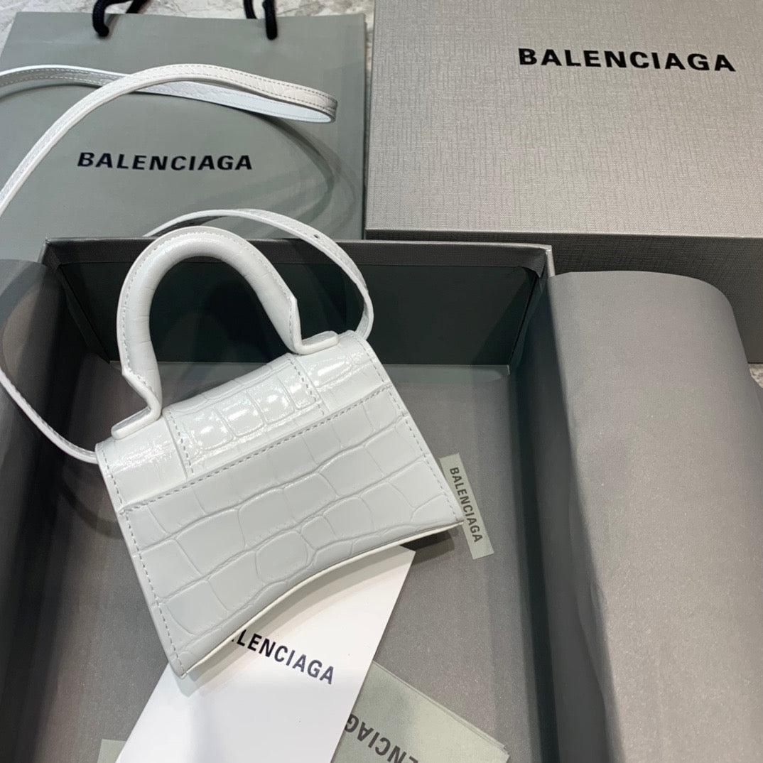 Balen Hourglass Mini Handbag In White, For Women, Bags 4.7in/12cm 6373721LR6Y9016