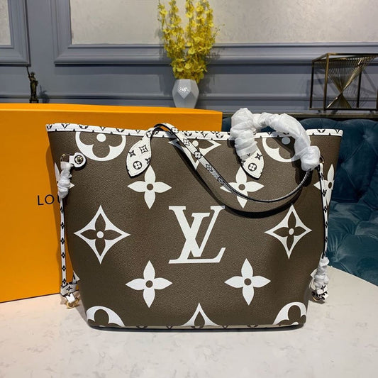 LV Neverfull MM Tote Bag Monogram Canvas Khaki/Beige For Women, Shoulder Bags 12.2in/31cm LV M44568