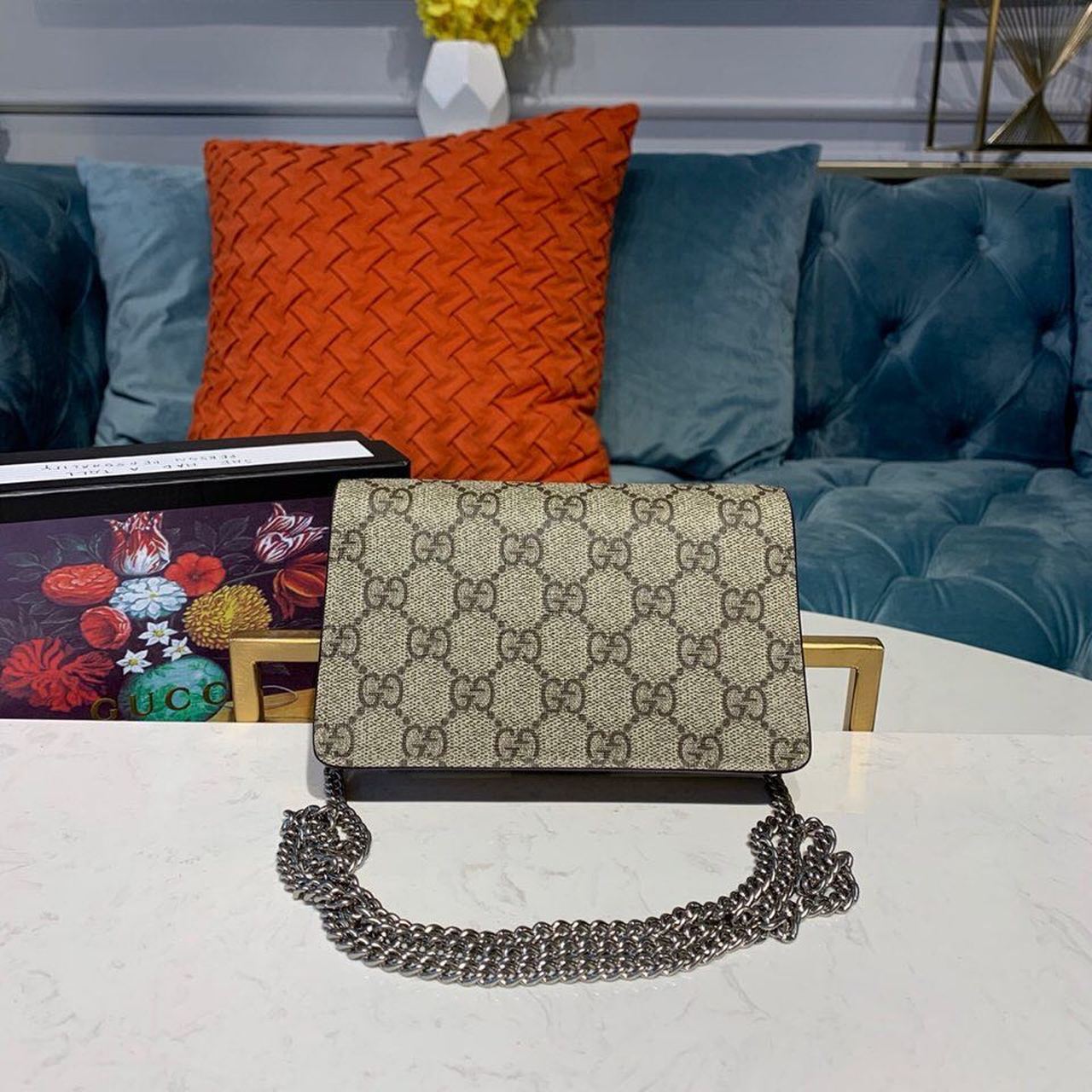gg Dionysus Super Mini Bag Emerald gg Supreme Canvas Made Using An Earth-Conscious Process With Taupe Detail For Women 6.5in/16.5cm gg 476432 KHNRN 8642