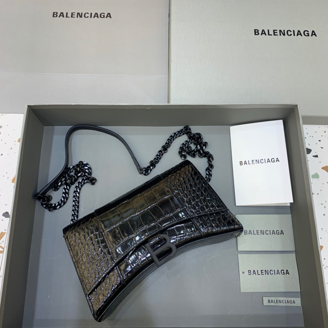 Balen Hourglass Wallet On Chain in Black, For Women, Bags 9in/23cm