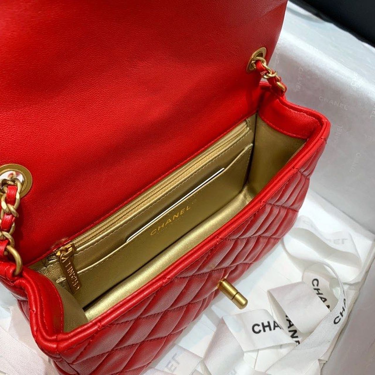 ChanelFlap Bag With ChanelBall On Strap Red For Women, Women’s Handbags, Shoulder And Crossbody Bags 7.8in/20cm AS1787