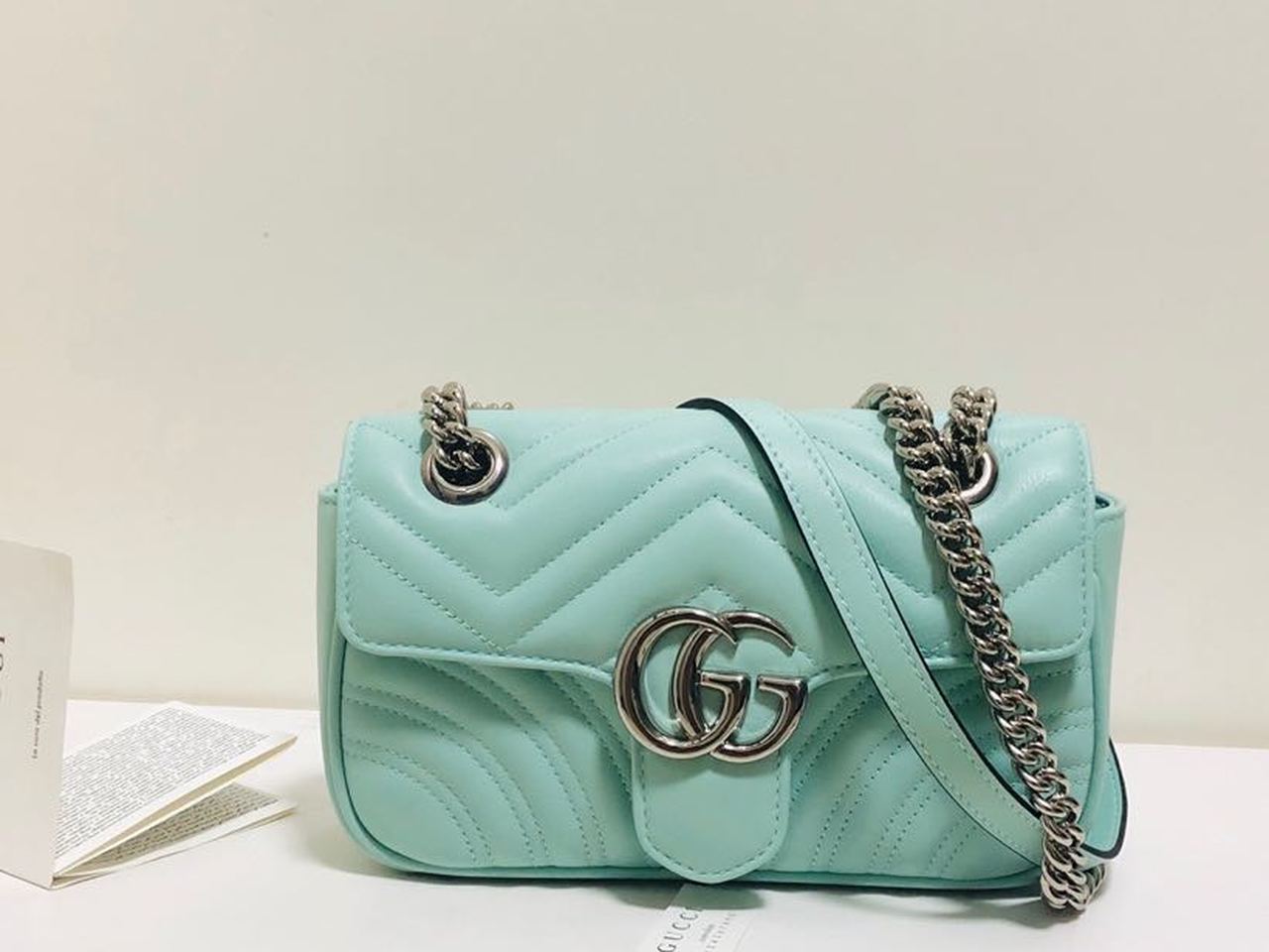 gg Marmont Matelassé Mini Bag Mint Green Matelassé Chevron For Women 8.5in/22cm gg