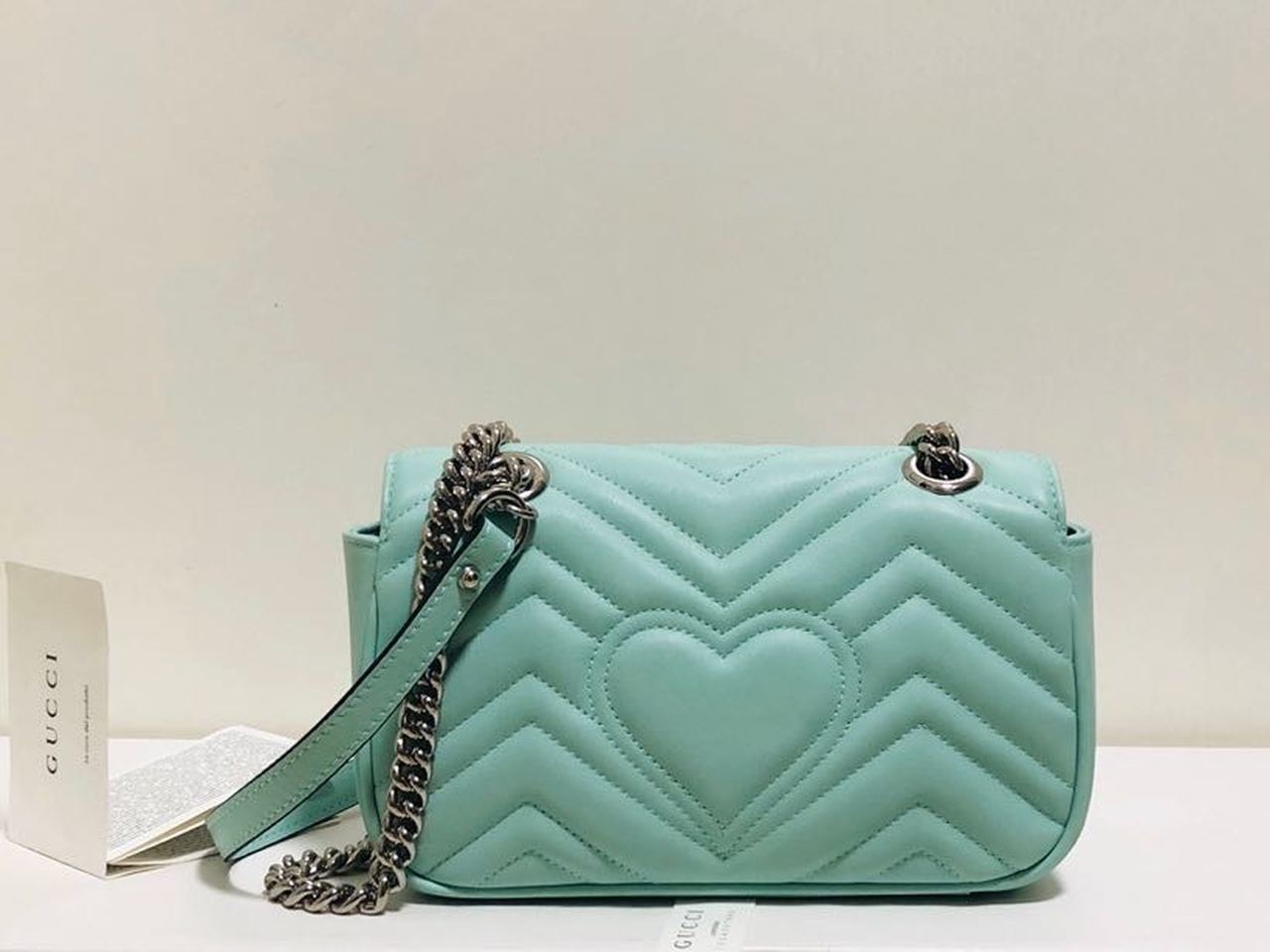 gg Marmont Matelassé Mini Bag Mint Green Matelassé Chevron For Women 8.5in/22cm gg