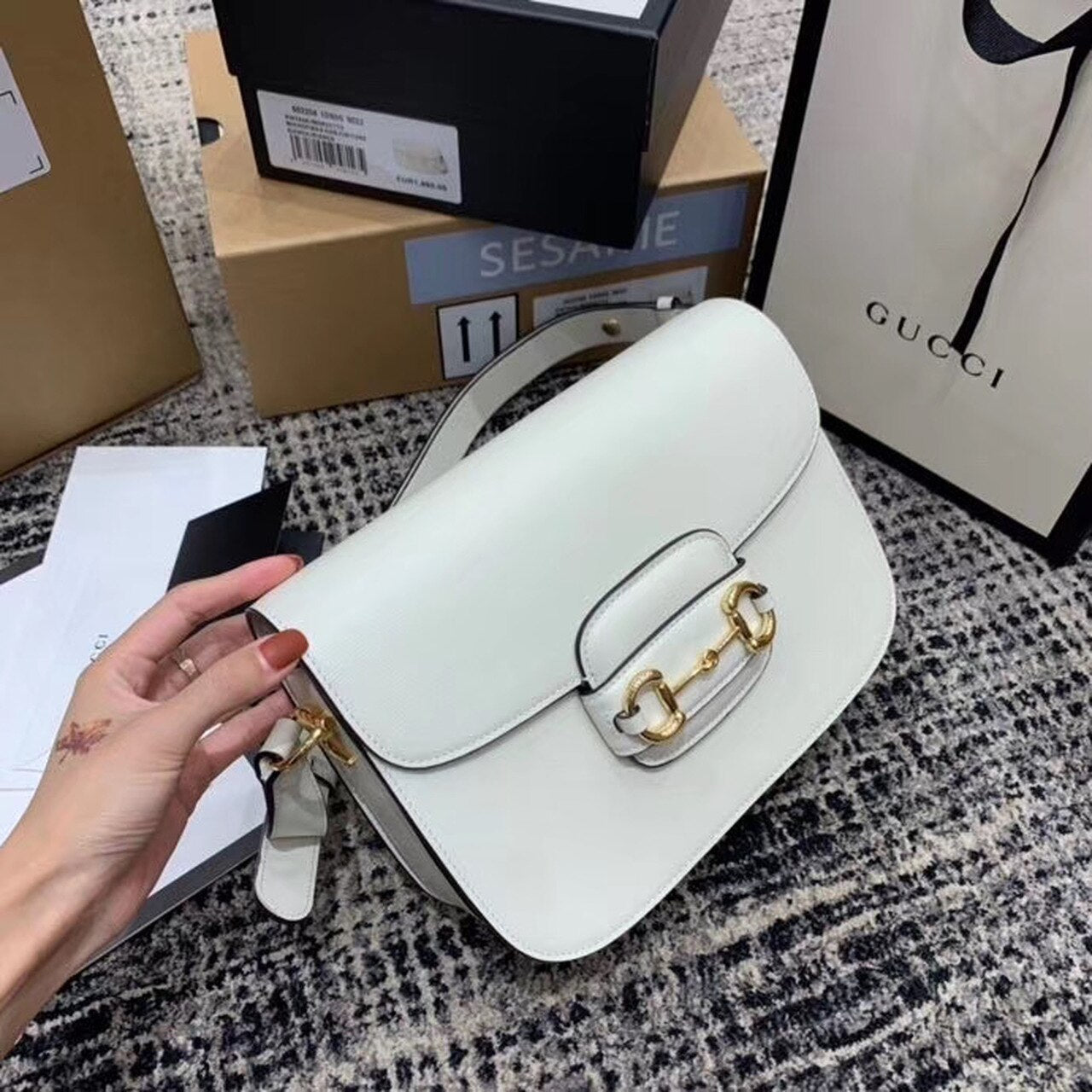 gg Horsebit 1955 Shoulder Bag White For Women 9.8in/25cm gg 602204 1DB0G 9022