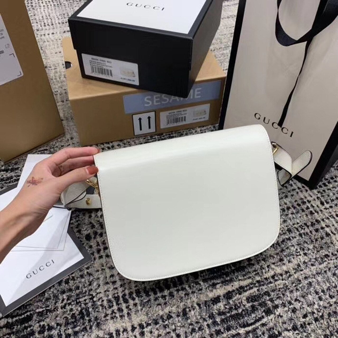 gg Horsebit 1955 Shoulder Bag White For Women 9.8in/25cm gg 602204 1DB0G 9022