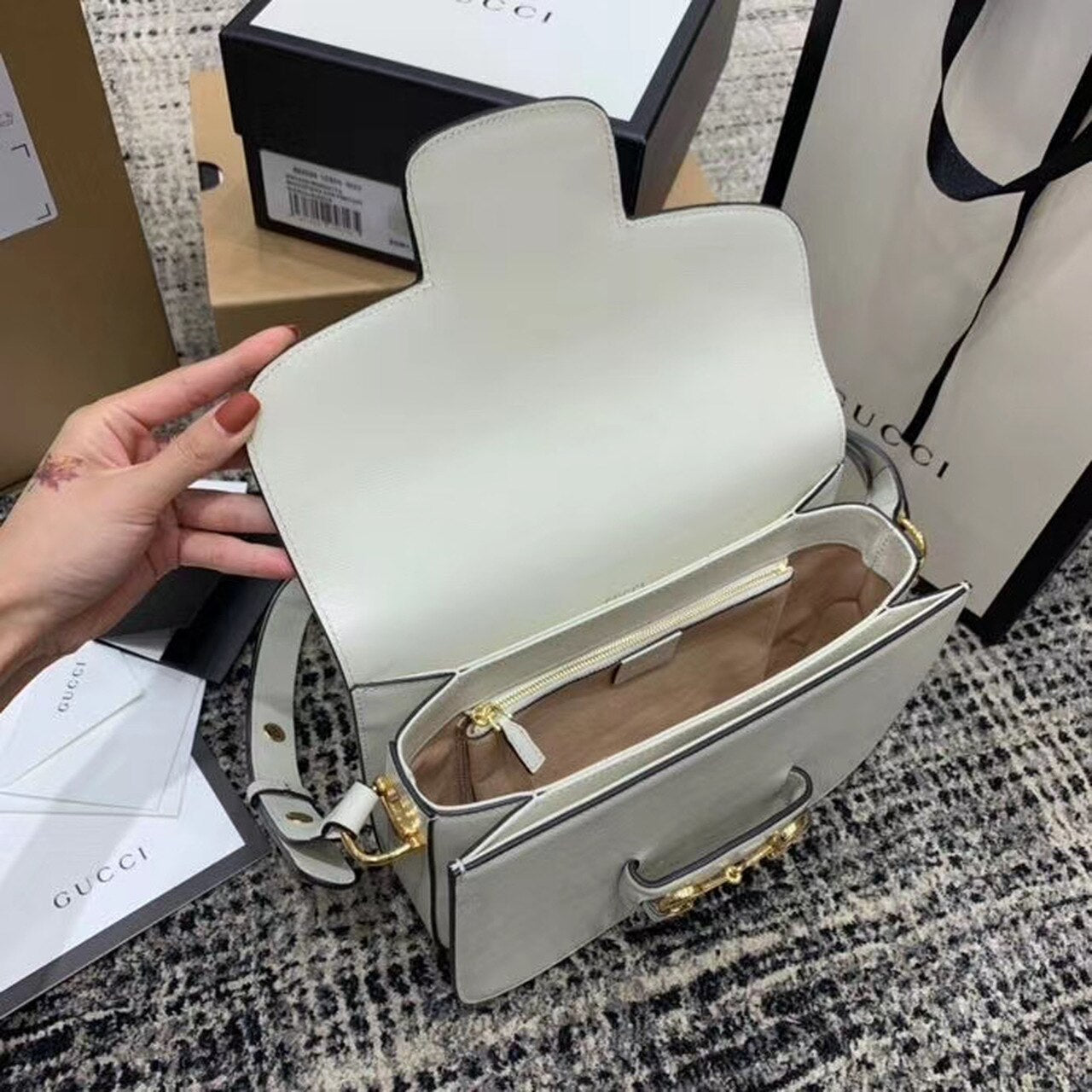 gg Horsebit 1955 Shoulder Bag White For Women 9.8in/25cm gg 602204 1DB0G 9022
