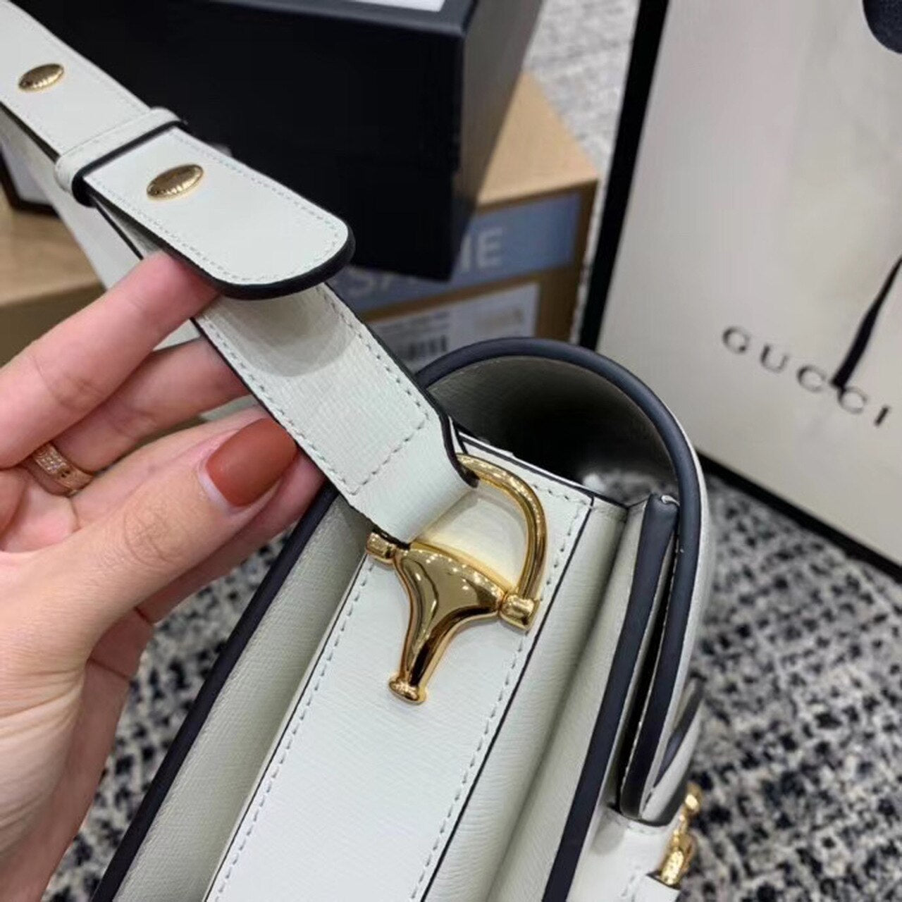 gg Horsebit 1955 Shoulder Bag White For Women 9.8in/25cm gg 602204 1DB0G 9022