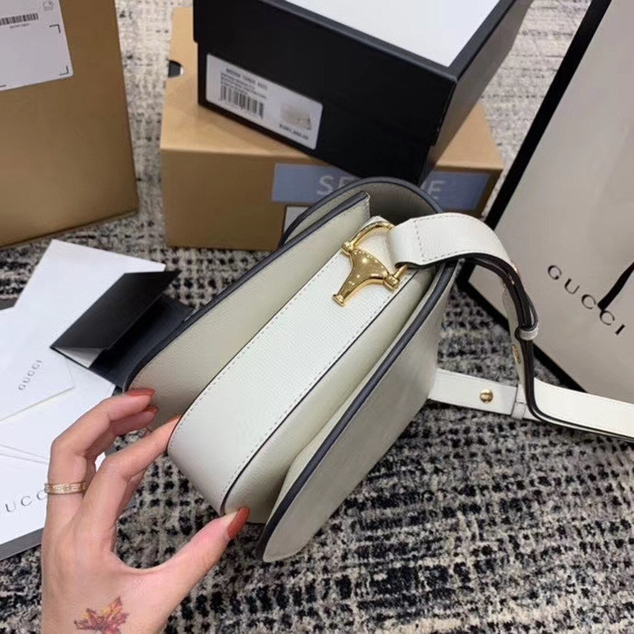 gg Horsebit 1955 Shoulder Bag White For Women 9.8in/25cm gg 602204 1DB0G 9022