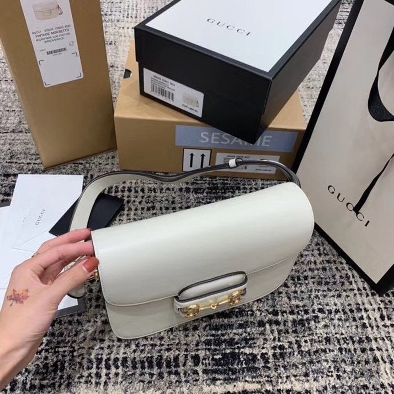 gg Horsebit 1955 Shoulder Bag White For Women 9.8in/25cm gg 602204 1DB0G 9022