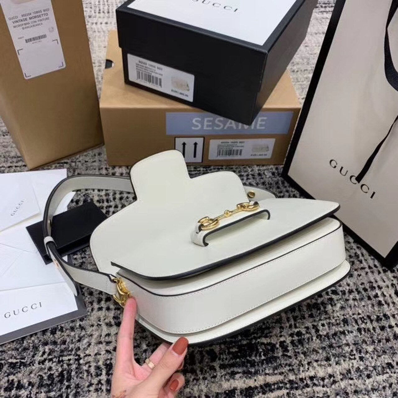 gg Horsebit 1955 Shoulder Bag White For Women 9.8in/25cm gg 602204 1DB0G 9022