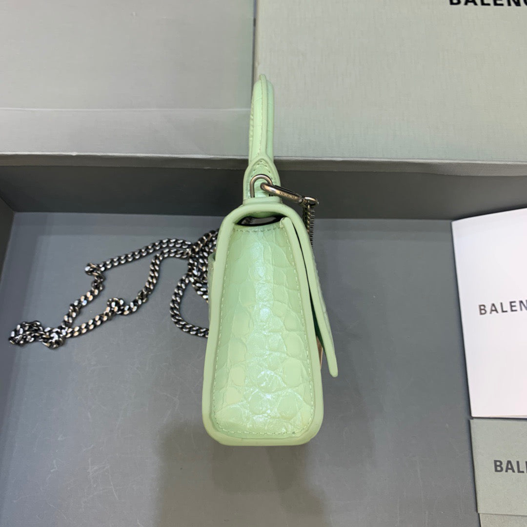 Balen Hourglass Mini Handbag With Chain In Light Green, For Women, Bags 4.7in/12cm
