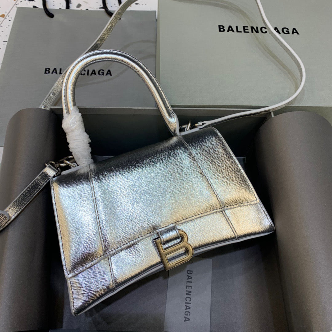 Balen Hourglass Small Handbag In Sliver, For Women, Bags 9in/23cm