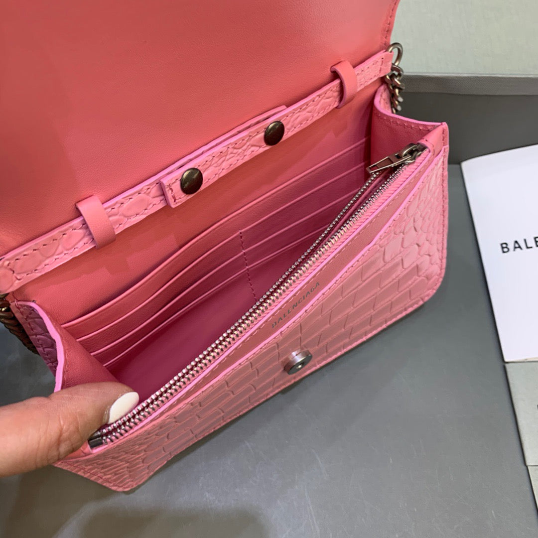 Balen Croc Embossed Patent B Bag With Chain In Pink, For Women, Bags 7.9in/20cm