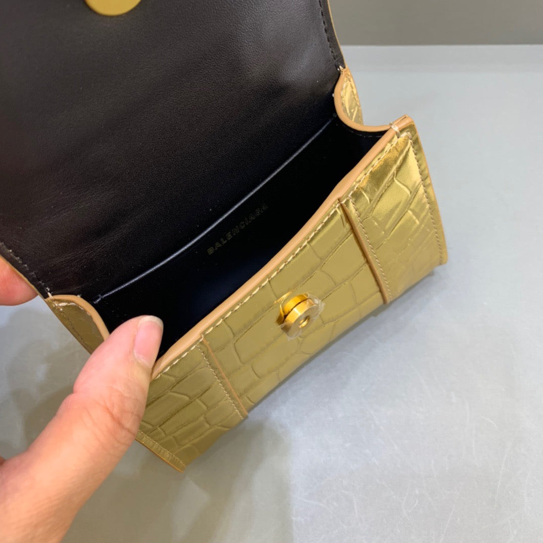 Balen Hourglass Mini Handbag With Chain In Gold, For Women, Bags 4.7in/12cm 6646761S49M8005