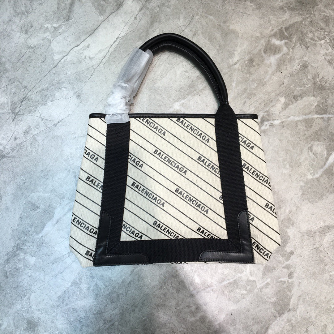 Balen Navy Small Cabas Tote Bag In White, For Women, Bags 18.5in/47cm