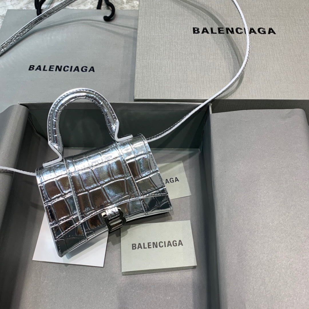 Balen Hourglass Mini Handbag In Sliver, For Women, Bags 4.7in/12cm 6373721S4CY8110