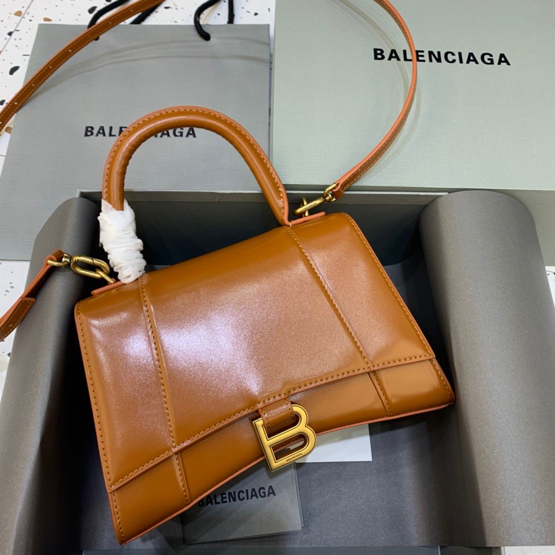 Balen Hourglass Small Handbag In Brown, For Women, Bags 9in/23cm