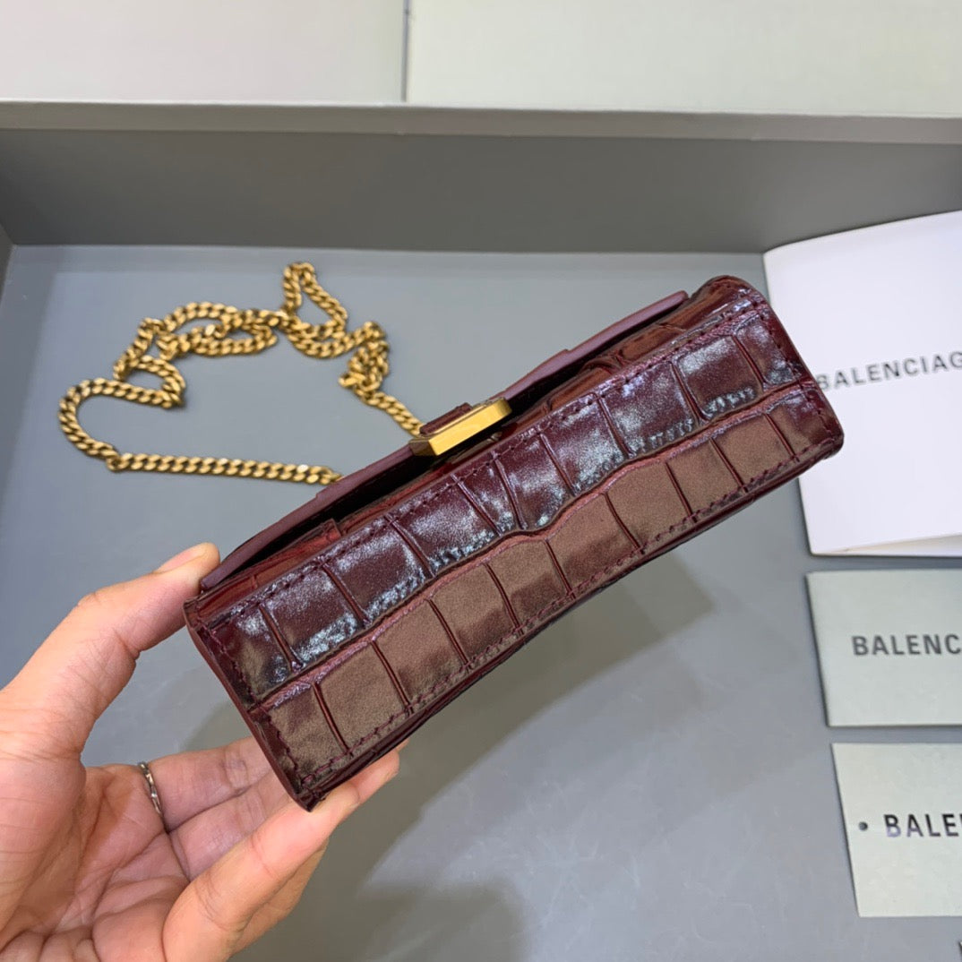 Balen Hourglass Mini Handbag With Chain In Dark Red, For Women, Bags 4.7in/12cm
