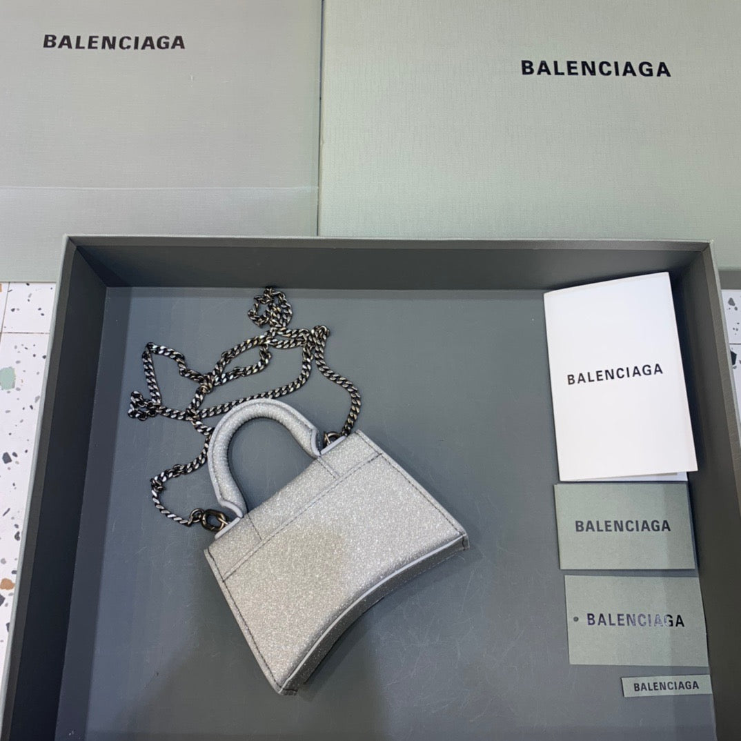 Balen Hourglass Mini Handbag With Chain In Grey, For Women, Bags 4.7in/12cm