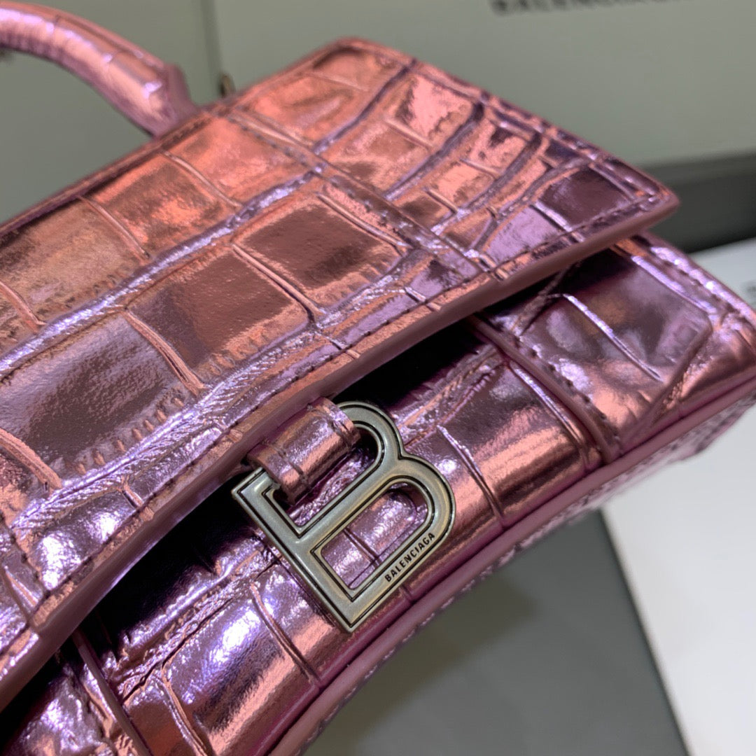 Balen Hourglass Mini Handbag With Chain In Light Pink, For Women, Bags 4.7in/12cm