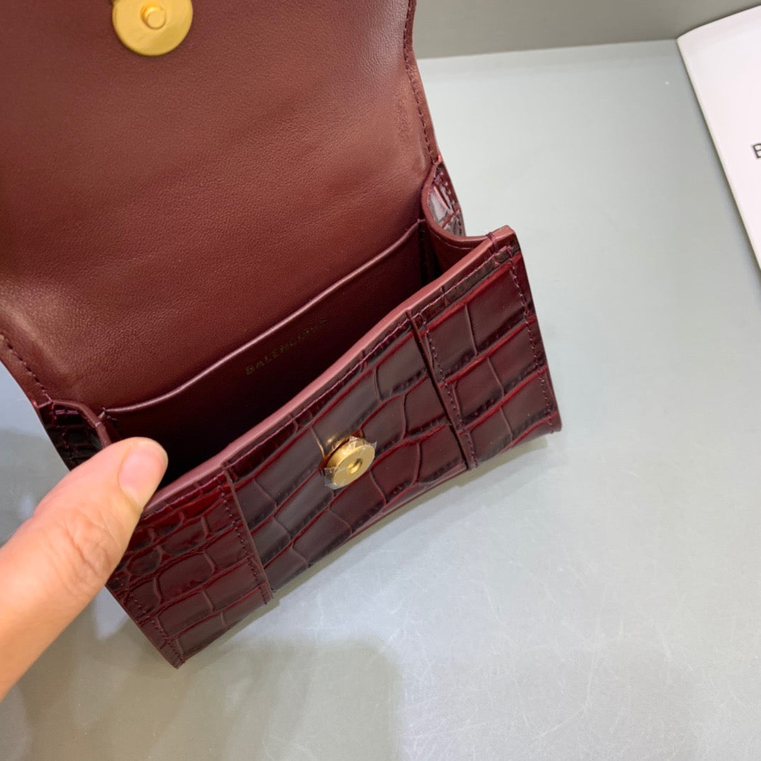 Balen Hourglass Mini Handbag With Chain In Dark Red, For Women, Bags 4.7in/12cm