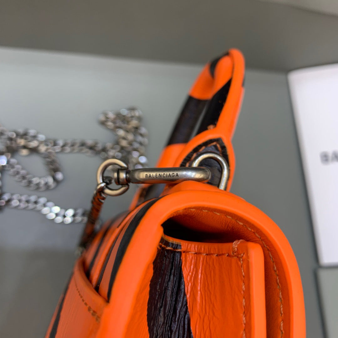 Balen Hourglass Mini Handbag With Chain In Black And Orange, For Women, Bags 4.7in/12cm