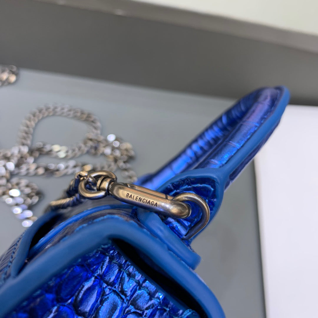 Balen Hourglass Mini Handbag With Chain In Light Blue, For Women, Bags 4.7in/12cm