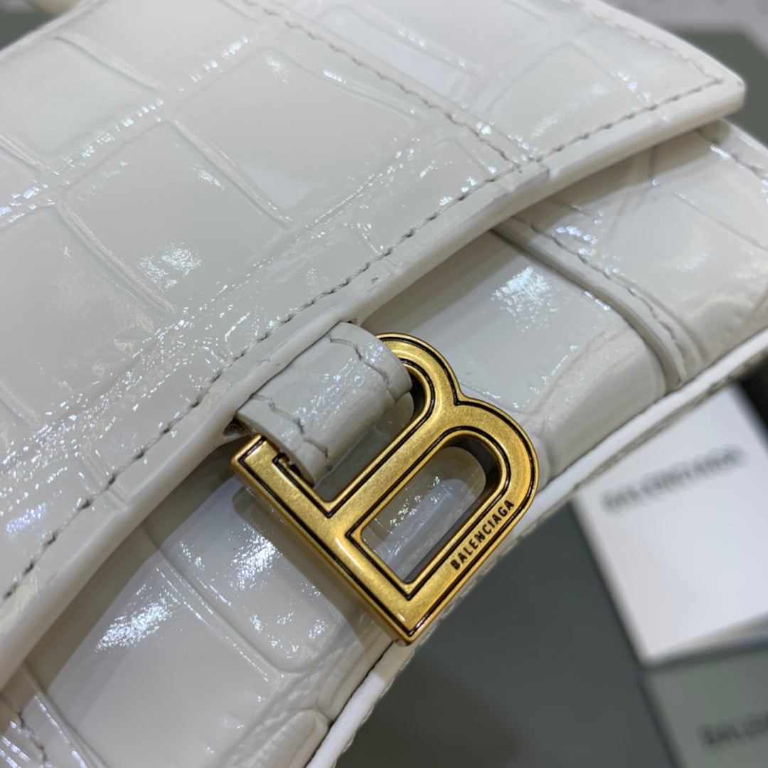 Balen Hourglass Mini Handbag With Chain In White, For Women, Bags 4.7in/12cm