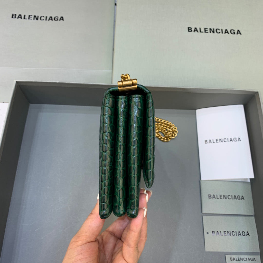 Balen Triplet Small Bag Crocodile Embossed Green, For Women, Bags 8.3in/21cm