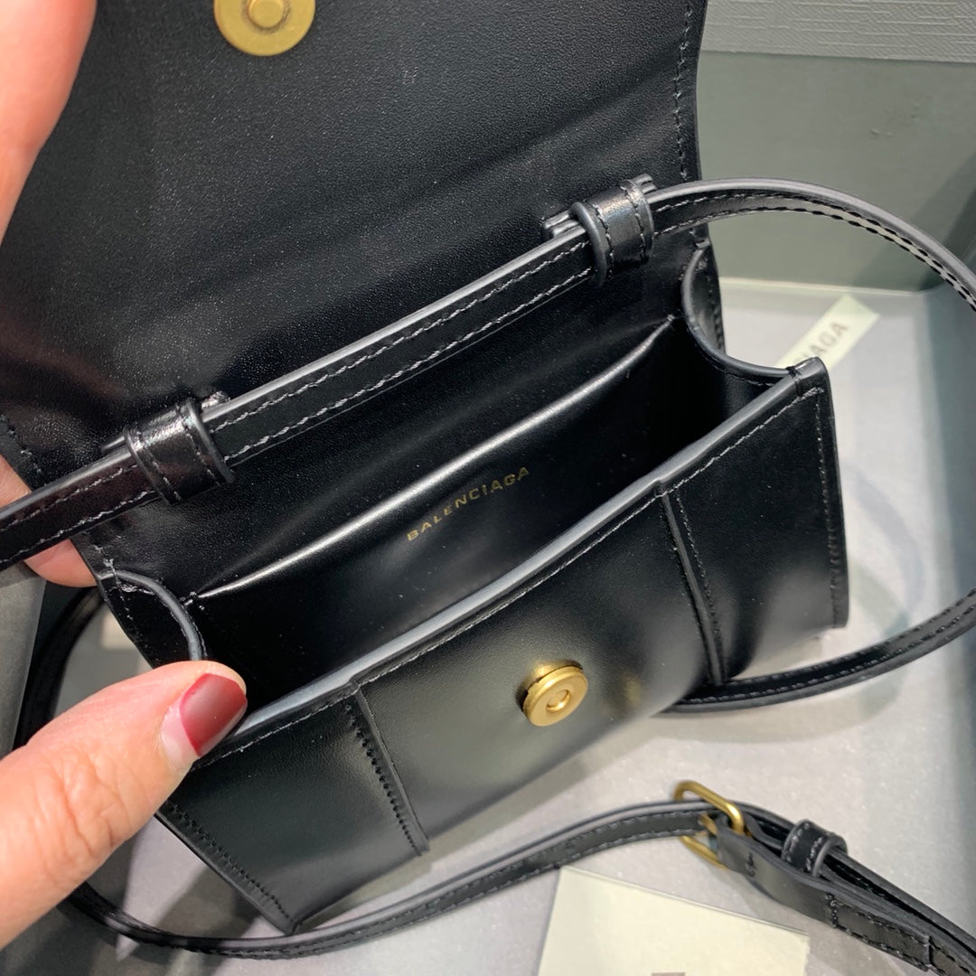 Balen Hourglass Mini Handbag In Black, For Women, Bags 4.7in/12cm