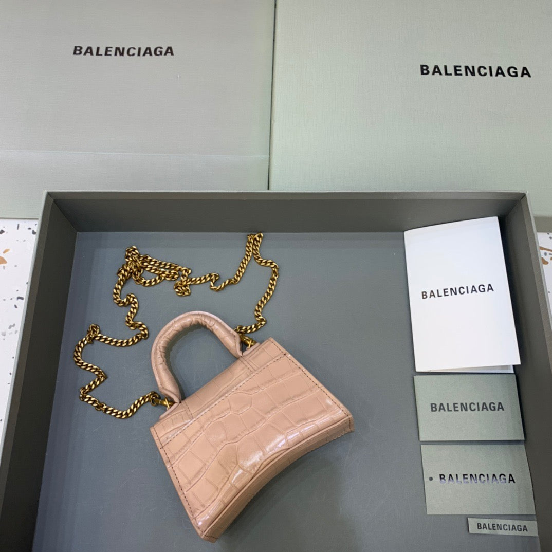 Balen Hourglass Mini Handbag With Chain In Beige, For Women, Bags 4.7in/12cm