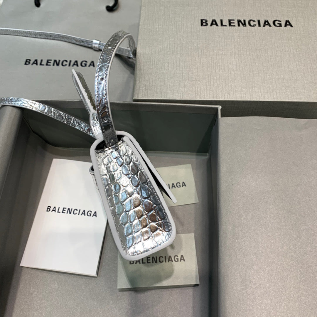 Balen Hourglass Mini Handbag In Sliver, For Women, Bags 4.7in/12cm 6373721S4CY8110