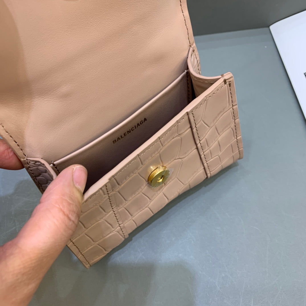Balen Hourglass Mini Handbag With Chain In Beige, For Women, Bags 4.7in/12cm