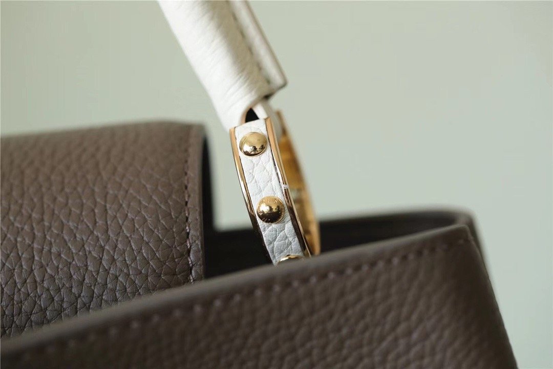 LV Capucines MM Taurillon Smokey Brown Green/ Creme/ Pink For Women, Shoulder And Crossbody Bags 31.5cm/12.4in LV M59516