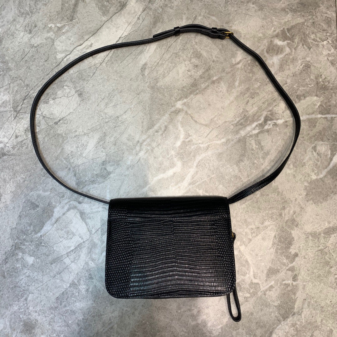 Balen B Small Lizard Effect Cross-body Bag In Black, For Women, Bags 7in/18cm