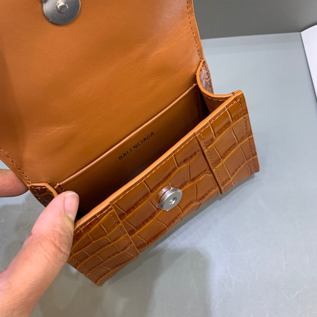 Balen Hourglass Mini Handbag With Chain In Brown, For Women, Bags 4.7in/12cm