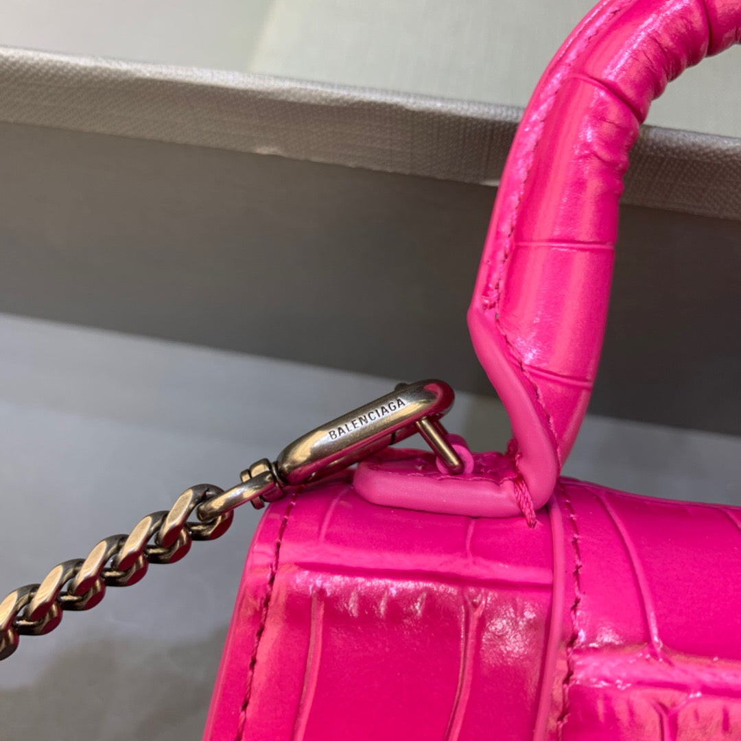 Balen Hourglass Mini Handbag With Chain In Dark Pink, For Women, Bags 4.7in/12cm